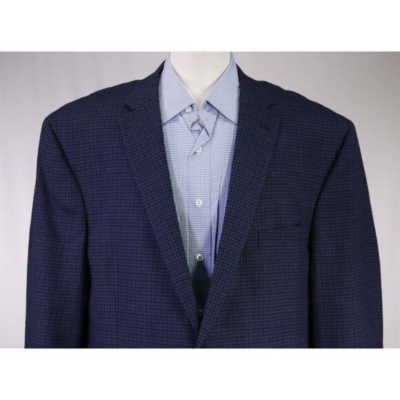 Lauren Ralph Lauren Mens Blue Brown Gingham Check Wool 2Btn Sportcoat Blazer 52R - Picture 2 of 8
